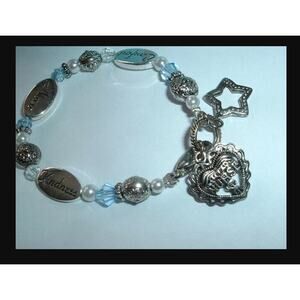 Nurses Blue Crystal White Pearl Silver Kindness Comfort Charm Bracelet Gift